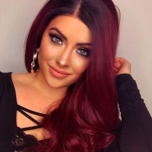 22” Black Burgundy OmbreBody Wavy LaceFront Wig NEW